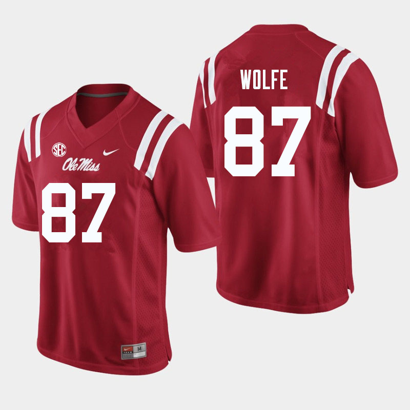 Men #87 Hudson Wolfe Ole Miss Rebels College Football Jerseys Sale-Red - Click Image to Close